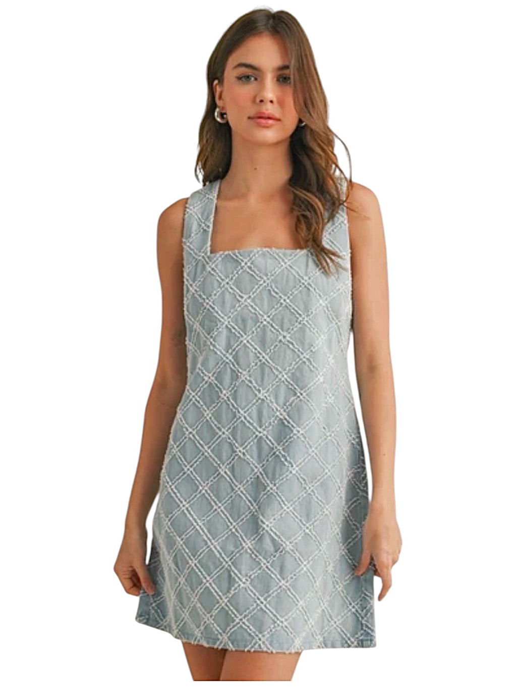 Klesis Textured Denim Mini Dress Light Wash Denim Size Large Boho Sleeveless